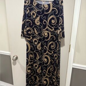 Navy & Gold Swirl Maxi Dress